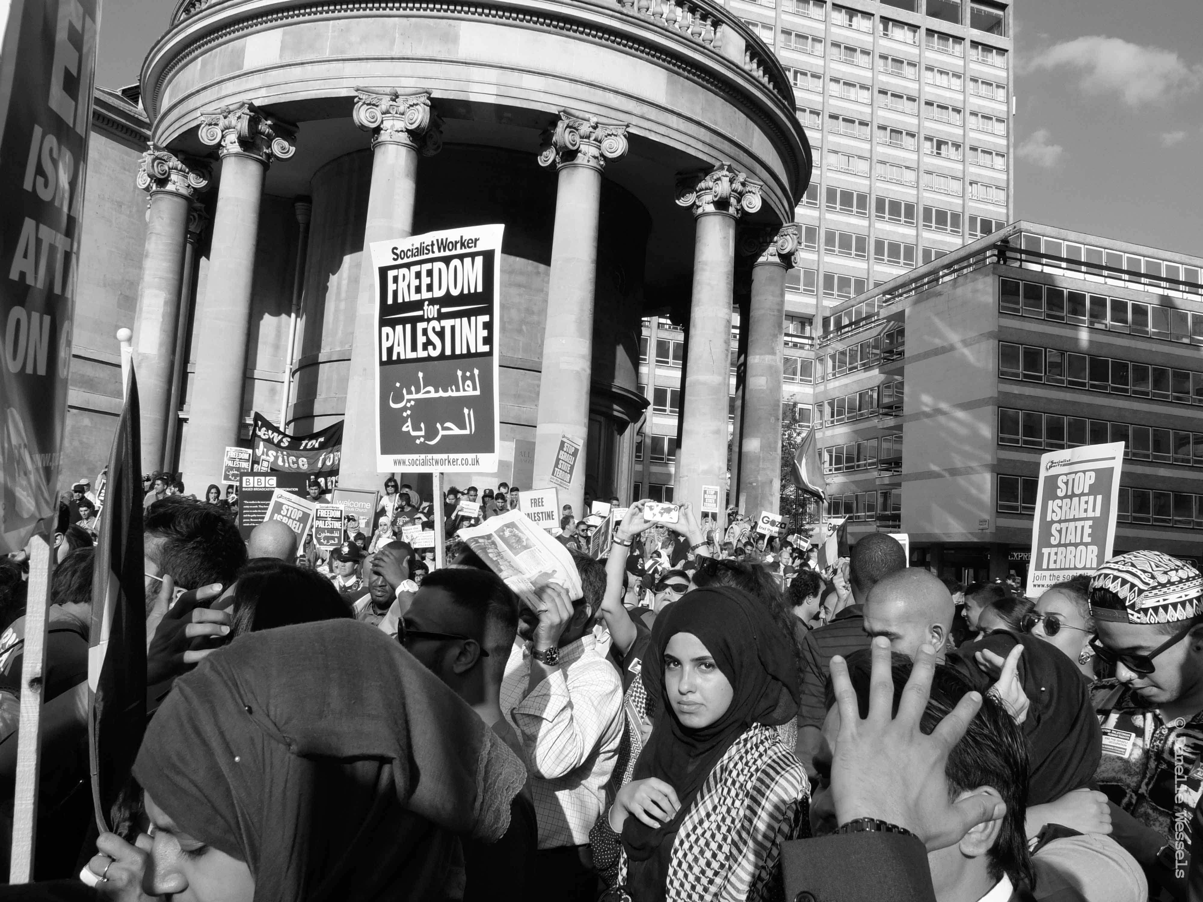 Protest at the BBC against bombing Gaza, 2014