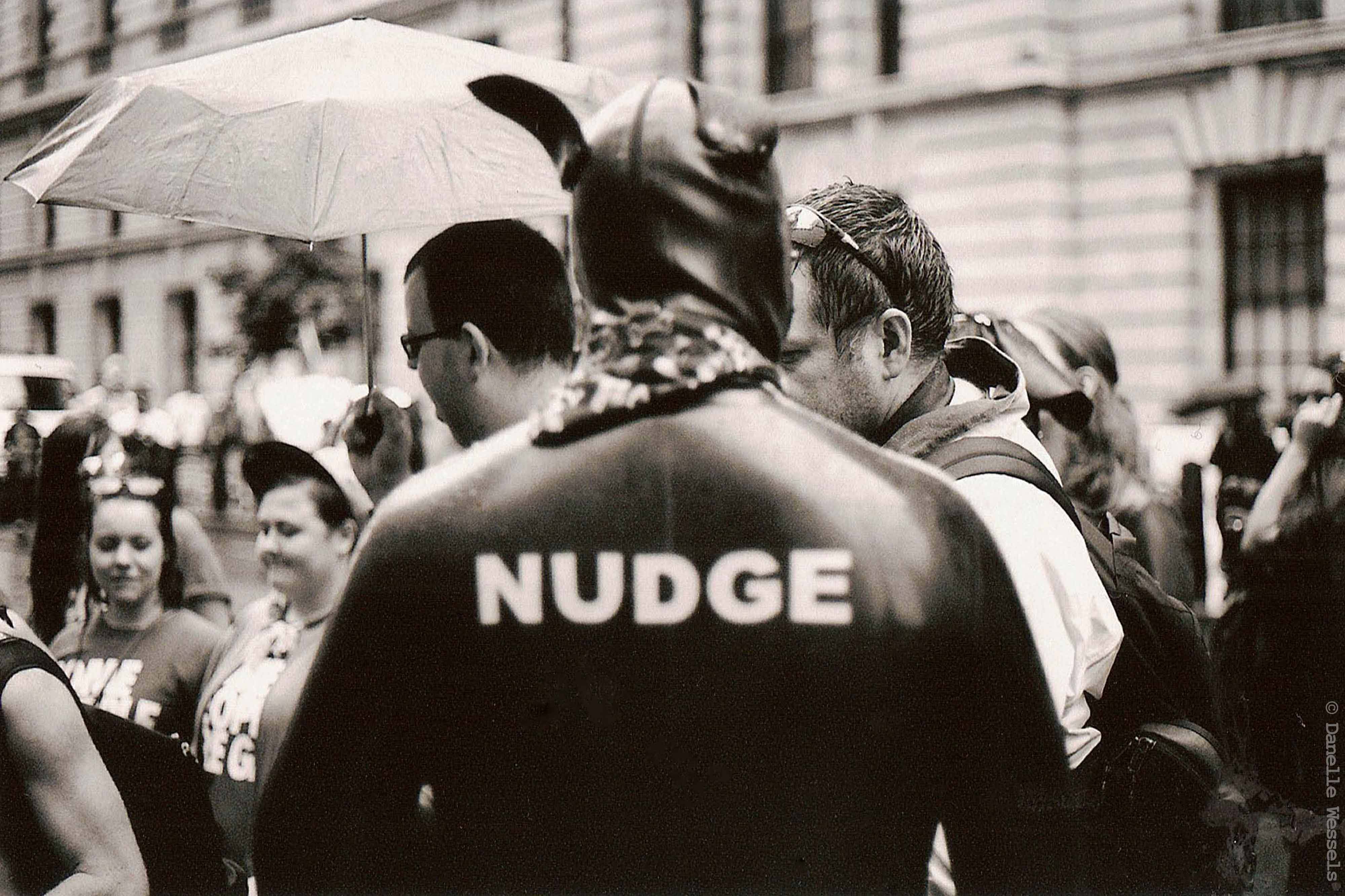 Pride 2014, man with latex Nudge outfit